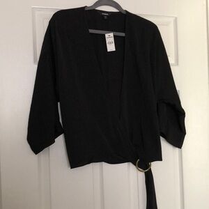 Express Black Wrap Top with D-Ring Detail